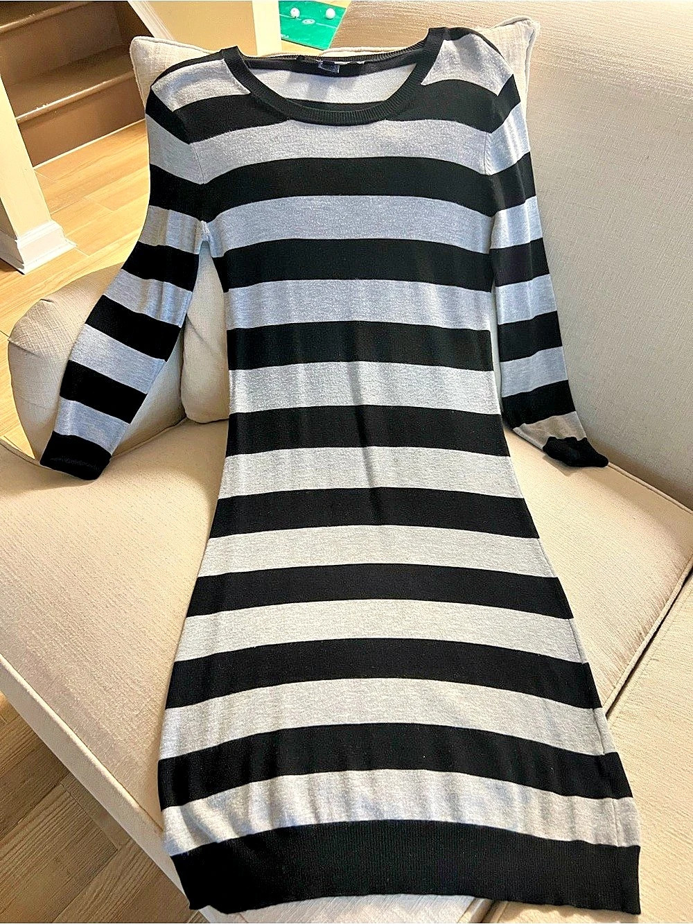 French Connection Striped Midi Dress in Black & Gray Size 6